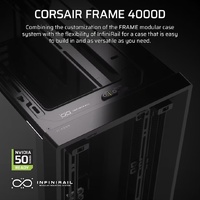 Corsair FRAME 4000D Modular Mid-Tower PC Case - Black, ATX, 430mm GPU, 170mm CPU cooler, 360mm rad, 1x HD Audio, 1x USB-C 3.2 Gen 2