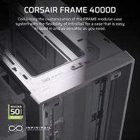 Corsair FRAME 4000D Modular Mid-Tower PC Case - White, ATX, 430mm GPU, 170mm CPU cooler, 360mm rad, 1x HD Audio, 1x USB-C 3.2 Gen 2