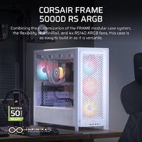 Corsair FRAME 5000D RS ARGB High-Airflow Mid-Tower PC Case - White, ATX, 450mm GPU, 175mm CPU cooler, 360mm rad, 4x RS140 ARGB, 1x USB-C 3.2