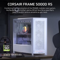 Corsair FRAME 5000D RS HIGH-AIRFLOW MID-TOWER PC CASE - WHITE, ATX, 450mm GPU, 175mm CPU cooler, 360mm rad, 4x RS140, 1x USB-C 3.2 Gen2