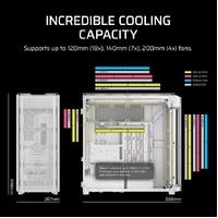 Corsair iCUE LINK 9000D RGB AIRFLOW Super Full-Tower PC Case - White, 698307698mm, GPU 580mm, 6x 2.5 ft, 5x 3.5 ft, rad 480mm, 2x USB-C 180mm CPU Co