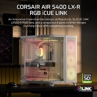 Corsair AIR 5400 LX-R RGB iCUE LINK Triple Chamber Mid-Tower PC Case - White ATX E-ATX 467x470x340mm TG 360GPU 180CPU 360RAD USB-C