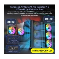 OKINO Cypres 3 ARGB Micro ATX Case, 4  120mm ARGB Non-PWM Case Fans Pre-Installed, MATX PC Case, Temper Glass Side Panel, with Type-C, Black