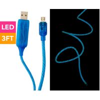 Astrotek 1m LED Light Up Visible Flowing Micro USB Charger Data Cable Blue Charging Cord for Samsung LG Android Mobile Phone