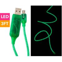 Astrotek 1m LED Light Up Visible Flowing Micro USB Charger Data Cable Green Charging Cord for Samsung LG Android Mobile Phone