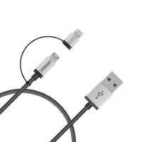 (LS) mbeat® 1m Lightning and Micro USB Data Cable - 2-in-1/Aluminmum Shell Crush-Proof/Nylon Braided/Silver/ Apple/Andriod Tablet Mobile Device (L)