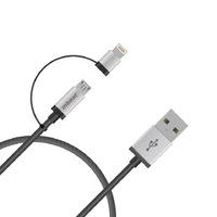  mbeat 1m Lightning and Micro USB Data Cable - 2-in-1 Aluminmum Shell Crush-Proof Nylon Braided Silver  Apple Andriod Tablet Mobile Device