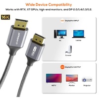mbeat Tough Link 1.8m 16K DP to DP Cable - Space Grey 40Gbps 180cm  2.2cm  1.10cm