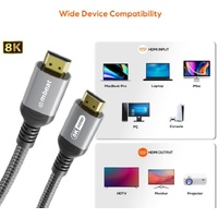 mbeat Tough Link 1.5m Certified 8K HDMI Cable - Space Grey  HDMI 2.1 (male) to HDMI 2.1 (male) 50cm  2.02cm  1.13cm