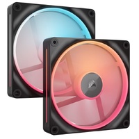 Corsair iCUE LINK LX140-R RGB 140mm PWM Reverse Fans Starter Kit Dual Pack -Black: 90.6 CFM, 2000 RPM, 38.3 dBA, 0.45A, Static Pressure, Magnetic Dome