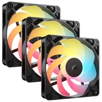 Corsair RS120-R ARGB 120mm PWM Reverse Fans Triple Pack - Black, 3x RGB Fans, 2100 RPM, 65.82 CFM, Static Pressure, Magnetic Dome Bearing, PWM Control