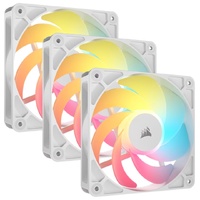 Corsair RS120-R ARGB 120mm PWM Reverse Fans Triple Pack - White, 3x RGB Fans, 2100 RPM, 65.82 CFM, Static Pressure, Magnetic Dome Bearing, PWM Control