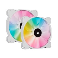 Corsair White SP140 RGB ELITE 140mm RGB LED Fan with AirGuide 68 CFM Dual Pack with Lighting Node CORE