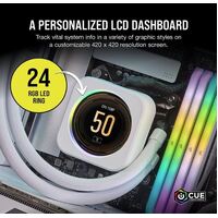 CORSAIR iCUE ELITE CPU Cooler LCD White Display Upgrade Kit transforms your CORSAIR ELITE CAPELLIX CPU cooler into a personalized dashboard