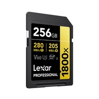 Lexar Professional 1800x 256G SDXC UHS-II Card GOLD Series 256GBC10, UHS-II(U3), V60, 1800x, up to 280MB s read, 205MB s write