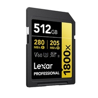 Lexar Professional 1800x 512G SDXC UHS-II Card GOLD Series 512GBC10,  UHS-II(U3), V60, 1800x, up to 280MB s read, 205MB s write