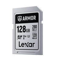 Lexar Professional ARMOR SILVER PRO 128GB SDXC UHS-II Card up to 280MB s read, up to 120MB s write, Stainless steel, Rated IP68, 5-meter drop proof