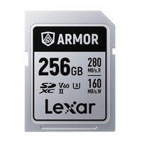 Lexar Professional ARMOR SILVER PRO 256GB SDXC UHS-II Card  up to 280MB s read, up to 160MB s write, Stainless steel, Rated IP68, 5-meter drop proof