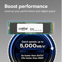 Crucial E100 2TB Gen4 NVMe SSD 5000 4500 MB s R W 100TBW 350K 460K IOPS 1M hrs MTTF M.2 2280 PCIe4 3yrs ~Crucial P3 Plus