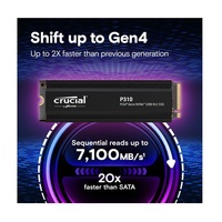 Crucial P310 4TB Gen4 2280 NVMe SSD Heatsink 7100 6000 MB s R W 800TBW 1000K 1000K IOPS 1.5M hrs MTTF Full-Drive Encryption M.2 PCIe4 5yrs