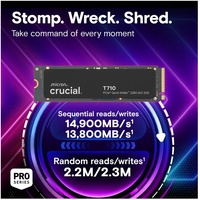 Crucial T710 1TB PCIe Gen5 NVMe 2280 SSD - 14900 13700 MB s R W 600TBW 1500K IOPs 1.5M hrs MTTF with DirectStorage for Intel 13th Gen  AMD Ryzen 7000