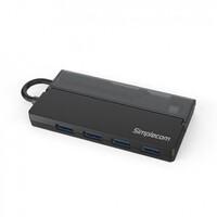 Simplecom CH330 Portable USB-C to 4 Port USB-A Hub USB 3.2 Gen1 with Cable Storage - Black