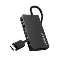 Simplecom CH350 SuperSpeed USB-C to 4xtUSB-A Hub USB 3.2 Gen1, 5Gbps, plug  play, bus-powered, ABS, 764111mm, 35g, 15cm cable, Win macOS compatibe