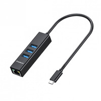 Simplecom CHN421 Black Aluminium USB-C to 3 Port USB HUB with Gigabit Ethernet Adapter