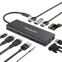 Simplecom CHN612 USB-C 12-in-1 Multiport Docking Station Dual HDMI  VGA Triple Display Gigabit LAN