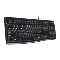 Logitech K120 Wired Keyboard Quiet typing Spill-resistant Durable keys Thin profile Curved space bar Adjustable tilt legs