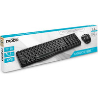 RAPOO X1800S 2.4GHz Wireless Optical Keyboard Mouse Combo Black - 1000DPI Nano Receiver 12m Battery (Black)