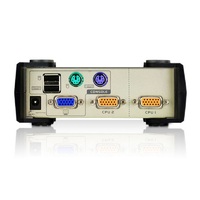 Aten Desktop KVM Switch 2 Port Single Display VGA Both USB  PS 2 Options Custom Cables Included Selection Via Front Panel