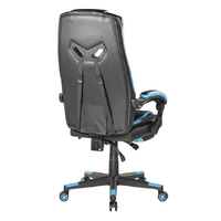 Brateck Premium PU Gaming Chair with Lumbar Support and Retractable Footrest (63x71x119~129cm) up to 150kg-PU LeatherPVC Leather-Black-Blue 