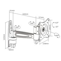Brateck Single Monitor Wall Mount tilting & Swivel Wall Bracket Mount VESA 75mm/100mm For most 13''-27' LED, LCD flat panel TVs; up to 15kg