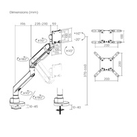 Brateck LDT92-C012-B FUTURE-PROOF HEAVY-DUTY GAS SPRING MONITOR ARM, Fit Screen Size: 24 ft-57 ft Up to 27 KG (LS)