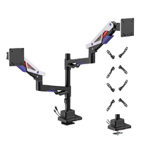 Brateck LDT95-C024UCP Atlas Neo Gaming Pole-Mounted Dual Monitor Arm with USB-A  USB-C Ports For most 24 ft~57 ft Monitors, Matte Black  White (New)