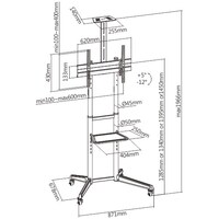 Brateck Versatile  Compact Steel TV Cart with top and center shelf for 37 inch-70 inch TVs Up to 50kg
