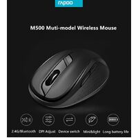 RAPOO M500 Multi-Mode Silent Bluetooth 2.4Ghz 3 device Wireless Optical Mouse - Simultaneously Connect up to 3 Devices Windows Compatible