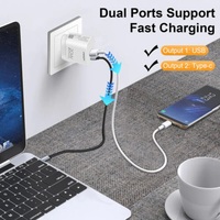 Pisen 20W Dual Port (USB-C PD 20W + USB-A QC3.0 18W) Fast Wall Charger - Compact, Travel Ready, 3x Faster Charging, Charge Two Devices Simultaneously