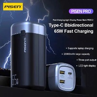 Pisen PRO Triple Port 20k mAh (65W) Laptop Power Bank - Black 2x USB-A  1x USB-C LED Digital Display Smart Protection Chip Prevents Overcharge