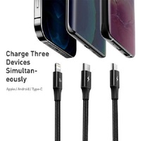 Pisen Braided 3-in-1 USB-A to Lightning  USB-C  Micro-USB Cable (1.5M) - Black 3A 15W Aluminum Alloy Wear-Resistant Faster Charging Speeds