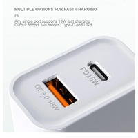 USP 20W QC 3.0 Dual Port USB-A USB-C PD Fast Wall Charger - White (6976552041751)