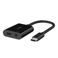 Belkin RockStar 3.5mm Audio + USB-C Charge Adapter - Black (NPA004btBK), USB-C fast charging up to 60W with USB-PD and Quick Charge 2.0, 2YR