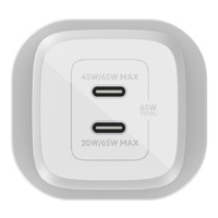 Belkin BoostCharge Pro Dual USB-C GaN Wall/Laptop Charger with PPS 65W - White(WCH013auWH),1*USB-C(45-65W),1*USB-C(20-65W),Compact,Fast & Travel Ready