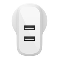 Belkin BoostCharge Dual USB-A Wall Charger 24W - White (WCB002auWH), 2xUSB-A (12W), Dual Port Fast charger, $2,500 Connected Equipment Warranty,2YR