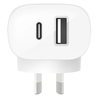 Belkin BoostCharge Dual Wall Charger with PPS 37W - White(WCB007auWH),1xUSB-C(25W) 1xUSB-A(12W),Dynamic Power Delivery,Compact,Fast & Travel Ready,2YR