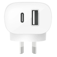 Belkin BoostCharge Dual Wall Charger with PPS 37W - White(WCB007auWH)1xUSB-C(25W) 1xUSB-A(12W)Dynamic Power DeliveryCompactFast  Travel Ready2YR