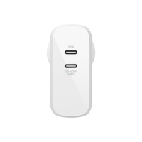 Belkin BOOST CHARGE Dual USB-C PD GaN Wall Charger 68W - White(WCH003auWH),Dual port,Intelligent power sharing,fast charger with USB-C power delivery