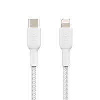 Belkin BoostCharge Braided Lightning to USB-C Cable (1m/3.3ft) - White(CAA004bt1MWH), 480Mbps, 10K+ bend, Apple iPhone / iPad / Macbook, 2YR