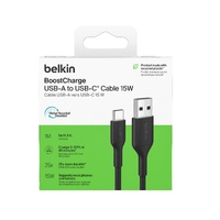 Belkin BoostCharge USB-C to USB-A Cable (1M) - Black (CAB021fq1MBK), 15W, 480MBPS, 300K Bends, Apple, Samsung, USB-IF Certified, 2 Years Warranty